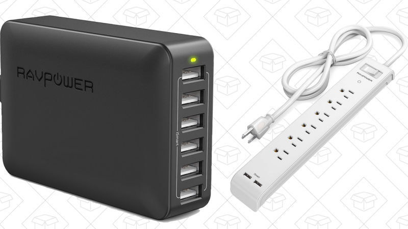 Cargador RAVPower 60W con 6 puertos USB, $18 con el código KINA66PT Regleta RAVPower con 6 enchufes y dos puertos USB, $13 con el código RAVSURGE